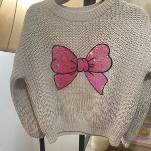 H&M Cream Knit Sweater with Pink Sequin Bow
